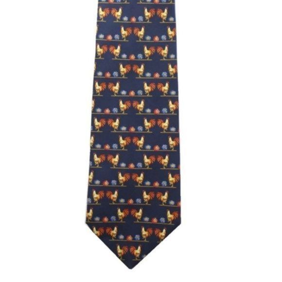 BURBERRY BLUE SILK MEN'S TIE WITH ROOSTER TIE - Picture 1 of 2